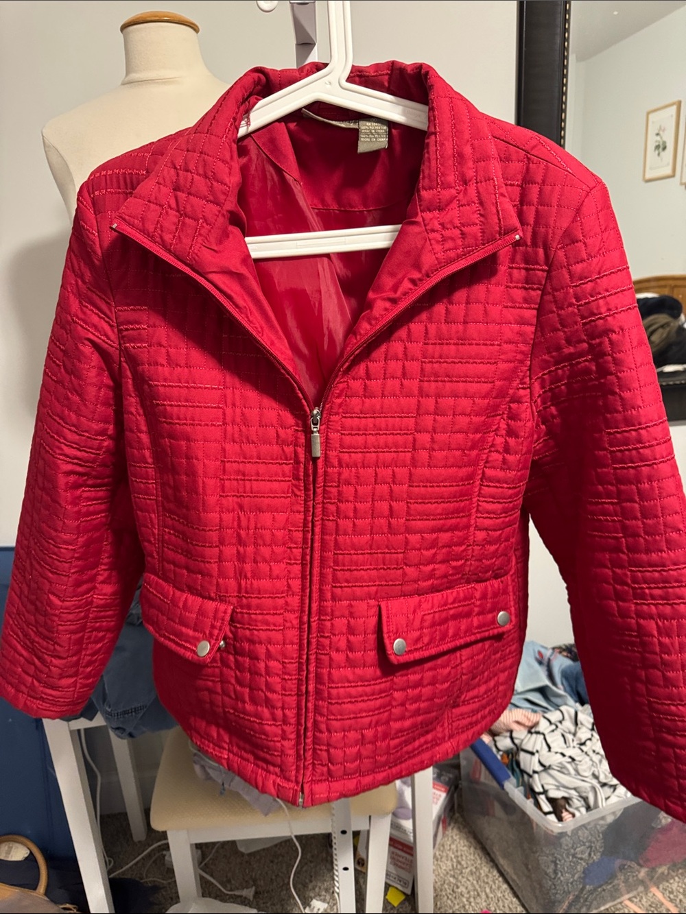 Jane Ashley Quilted Bright Red Zip-Front Puffer Jacket
